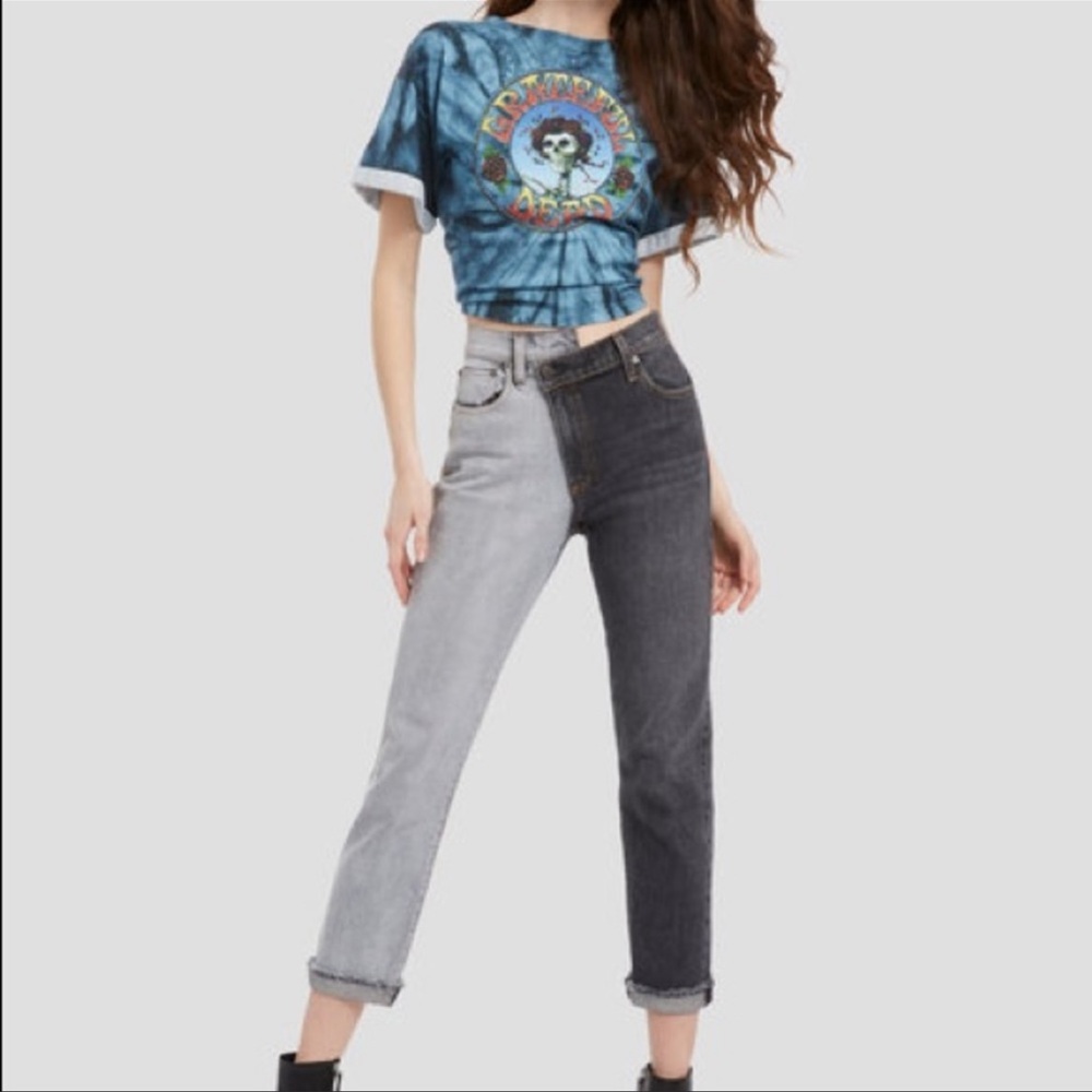 Alice + Olivia Asymmetrical Two Tone Jeans